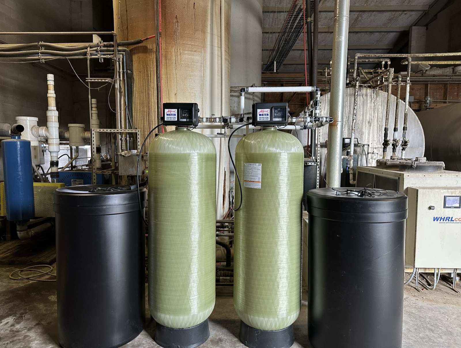Commercial Alford-built softener system installed in an industrial plant.